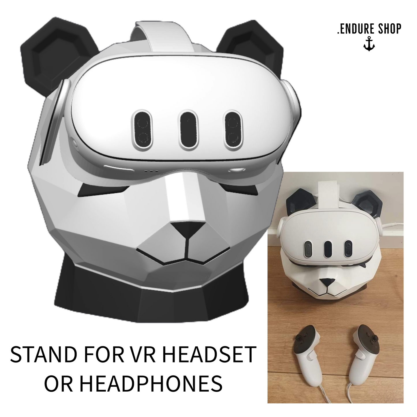 Poly Panda Head VR/Headphone Stand | Helmet| Display Multipart - Digital STL 3D Model